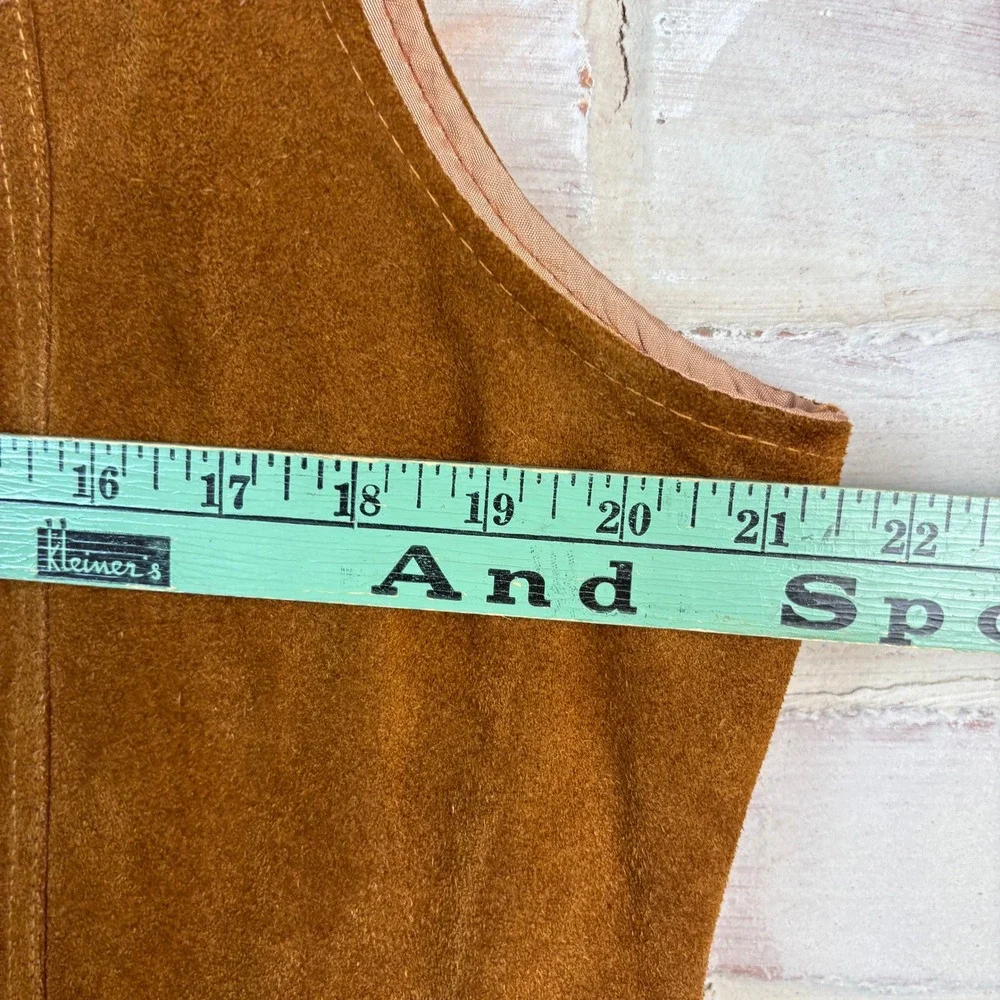 Vintage 70s Sears Leather Shop Suede Western Vest Tan Brown Satin Lined Size 44T